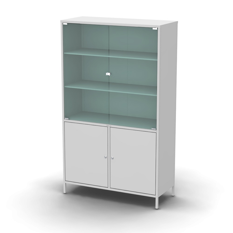 Шафа ШМ-2с медичний двостулковий з сейфом, розбірна, полиці скло ТМ ОМЕГА